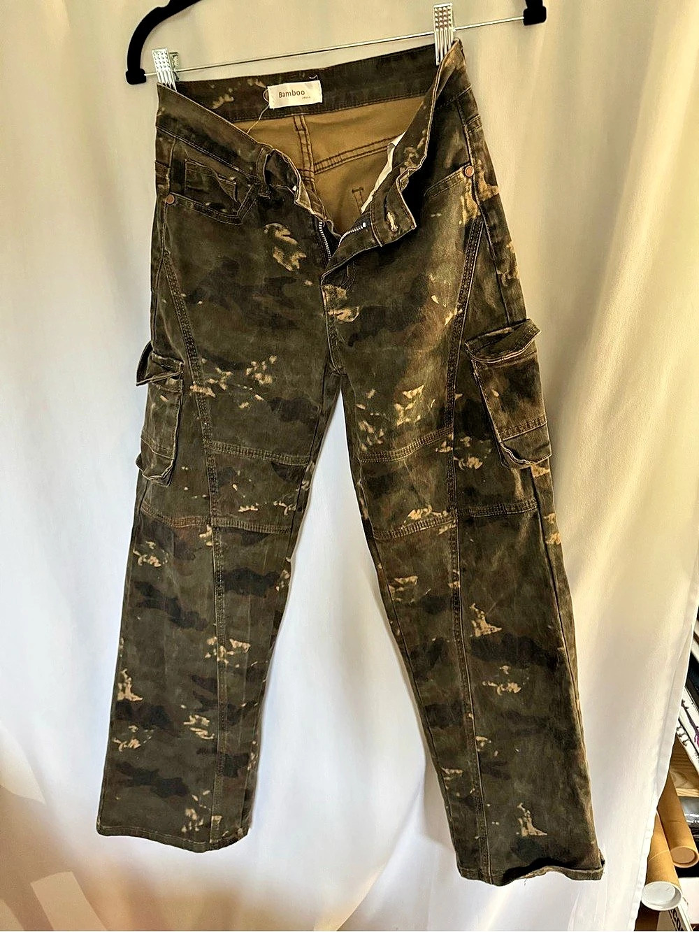 Bamboo Camo Straight-Leg Pants Green & Brown Size 3